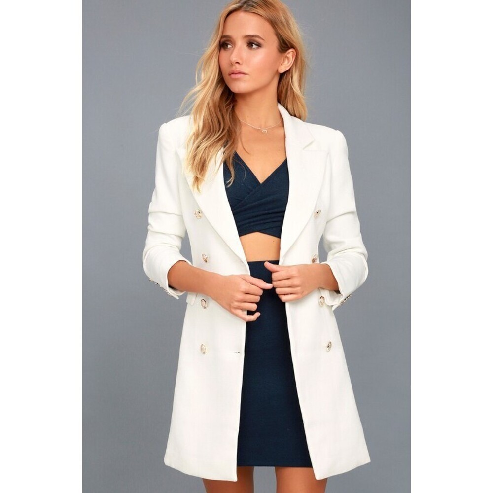 Lulus Captain's White Double-breasted Coat - Size Medium